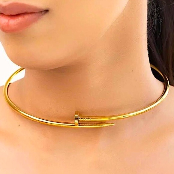 Gold Nail Choker Necklace No Stones - Picture 3 of 9